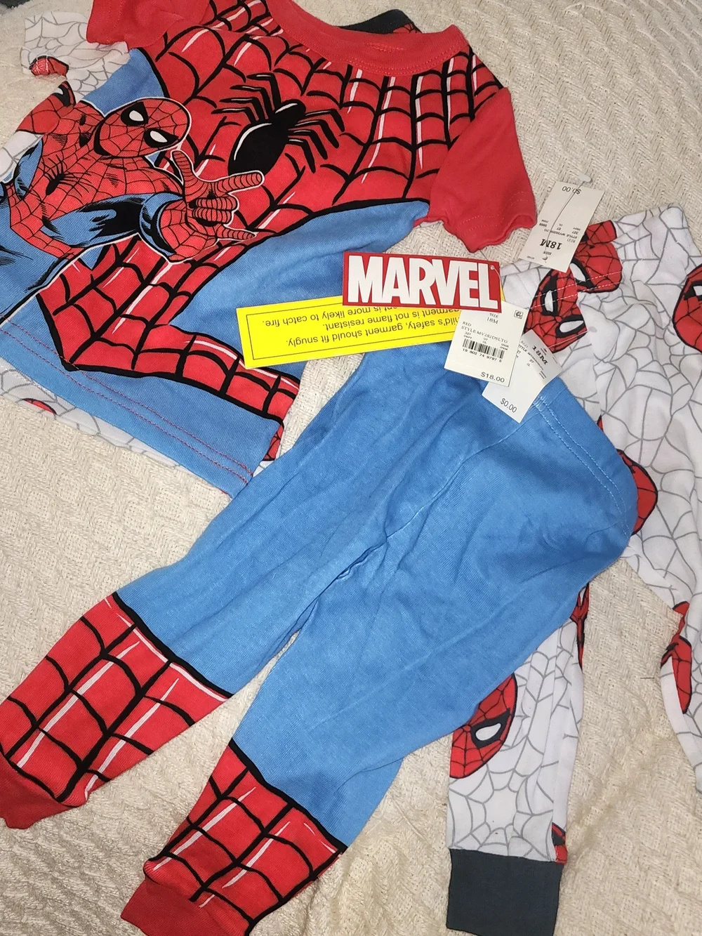 Spiderman Kids Pajama 4 Piece Set Red Blue White Marvel Sz 18M NWT